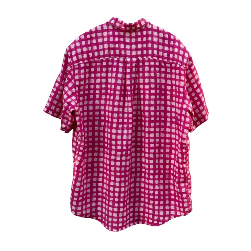 Lands End Button Down Shirt Mens M Pink Excellent 100% Linen Short Sleeve Shirt - Picture 2 of 11